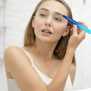 Juego de Pinzas para Cejas de Acero Inoxidable con Punta Inclinada en Degradado Azul Cielo, Estuche de Cuero PU, Herramienta de Belleza de Precisión, OEM - Product Image 4