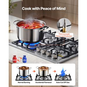 24-Inch Dual Fuel Gas Cooktop with 4 Burners Stainless Steel LPG/NG Convertible <b>Stove</b> Top 27000BTU Max Iron Material - Product Image 4