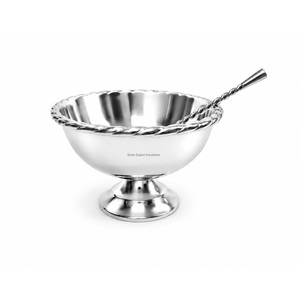 Bol à glace en acier inoxydable Shah Export Industries avec bord torsadé et design sur piédestal, bol de service classique pour desserts - Product Image 2