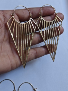 Gold Geometric Hoop <b>Earrings</b> <b>Long</b> Triangle Dangle Statement Boho Minimalist Jewelry - Product Image 2