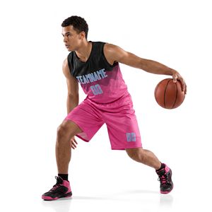 Ensemble de maillots de basket-ball personnalisés pour hommes, rose et noir, col en V, sans manches, sublimés, réversibles, personnalisés pour l'équipe - Product Image 4