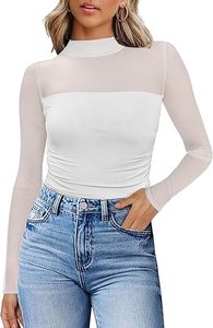 Long Sleeve Shirts Fashion Clothing <b>Turtle</b> <b>Necks</b> Sheer Ruched Going Out <b>Tops</b> Fall Outfits Slim Fit Blouses - Product Image 5