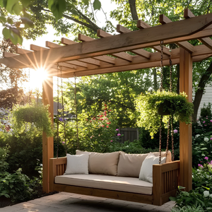 Sillón Columpio de Jardín de Madera de Teca Premium, Tumbona Independiente para Exteriores con Soporte para Pérgola - Product Image 1