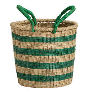 Striped Seagrass Storage <b>Basket</b> Tall Organizer <b>Basket</b> <b>Large</b> Storage Hamper With Handles For Laundry Storage Or Room Organization - Product Image 1