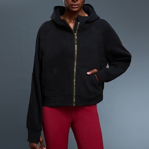 OEM Wholesale Custom Logo Women 100% Cotton <b>Cropped</b> <b>Zip</b>-<b>Up</b> Hooded Long Sleeve Loose Casual Outerwear Breathable hoodie - Product Image 3