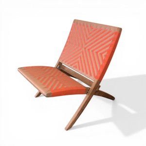 Fauteuil de salon moderne de style mid-century avec sangles tissées à la main, en teck massif, pliable, design, pour salon et terrasse - Product Image 3