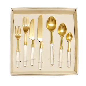 Ensemble de couverts en acier inoxydable de qualité alimentaire, en plaqué or, avec poignée en acrylique, pour mariage, hôtel - Product Image 1