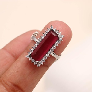 925 <b>Sterling</b> <b>Silver</b> Garnet CZ <b>Ring</b> Emerald Cut Halo Vintage Statement <b>Ring</b> Elegant Gift for Her Wholesale Price - Product Image 2