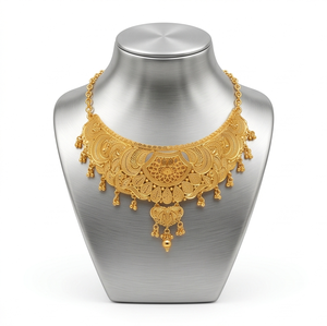 Collier ras du cou DIVYORO pour femme en alliage de cuivre plaqué or, style filigrane, longueur réglable, style classique, prêt pour un mariage, origine Orissa - Product Image 1