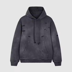เสื้อฮู้ดดี้โอเวอร์ไซส์ผู้ชาย ผ้าฝ้าย 100% เฟรนช์เทอร์รี่ ลุคทำเก่า สีพื้น มีกระเป๋าหน้า ทรงปกติ - Product Image 1
