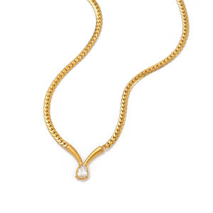 Collier chaîne gourmette pour femme avec pendentif goutte d'eau en zircon en acier inoxydable, bijoux de mode - Product Image 3