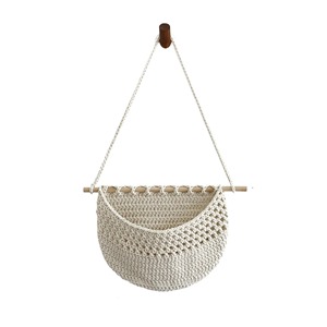 Macrame Hanging Storage <b>Basket</b> Set Of 3 With Wooden Rod Ideal For Home Wall Organizer Living Room Bedroom And Boho Decor - Product Image 4