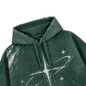 Sudadera con Capucha Extra Grande para Hombre, Verde Liso, 100% Algodón, Estilo Vintage Lavado, con Bolsillo, Ropa de Invierno - Product Image 4