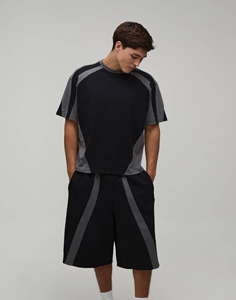 Men's Solid Front Custom Logo Summer Crew Neck 2-Piece 100% Cotton Breathable Oversized OEM T-Shirt & Short <b>Set</b> StreetweaR - Product Image 5