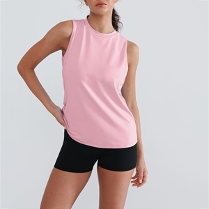 Camiseta sin mangas rosa personalizada al por mayor con logo para mujer, top de verano con cuello redondo para mujer, tops para un estilo de vida activo - Product Image 4