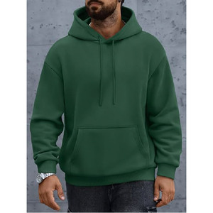 Sudadera con capucha verde lisa premium para hombre al por mayor, de ajuste holgado con hombros caídos, de forro polar, tipo jersey, personalizable con marca - Product Image 1