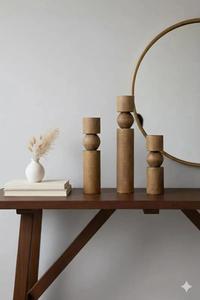 Ensemble de 3 bougeoirs en bois écologiques faits à la main, sculpturaux et modernes, couleur marron, HASAN CRAFT pour la table de la maison - Product Image 5