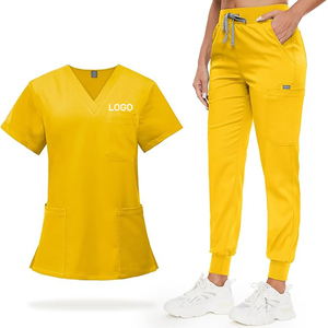 Conjunto de Uniforme Médico Unisex Blanco, Top con Cuello en V y Bolsillos, Pantalones con Cordón, Uniforme de Hospital, Algodón y Poliéster Tejido - Product Image 2