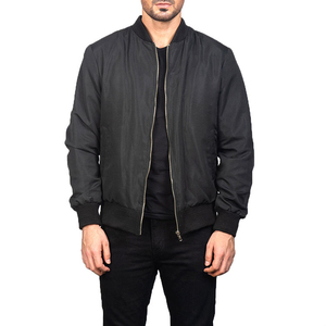 Chaqueta Bomber Formal Negra para Hombre, Cuello Alto, Cierre de Cremallera, Corte Regular, 100% Nailon Ecológico, Secado Rápido, Transpirable, para Invierno - Product Image 1