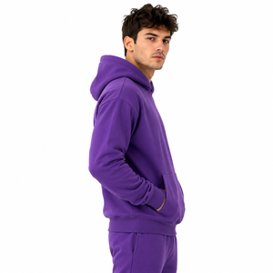 <b>Purple</b> Hooded Sweatshirt Regular Fit French Terry Casual Pullover Solid Color Autumn Wear featuring cozy <b>fabric</b> comfortable - Product Image 1