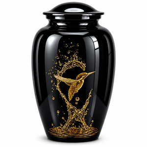 Autocollant commémoratif pour urne funéraire en laiton bleu ciel avec image de oiseau émaillée, pour cendres humaines - Product Image 4
