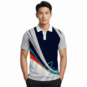 เสื้อโปโลแขนสั้นผู้ชาย พิมพ์ลายนามธรรม สีชมพู ฟ้า ขาว บล็อกสี แห้งเร็ว ผ้าถักโพลีเอสเตอร์ ทรงลำลอง - Product Image 2