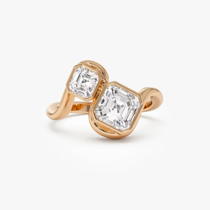 Bague en or massif 14 carats avec diamant, bague de fiançailles Toi et Moi, diamant de laboratoire taille Asscher 2 carats, bague à deux pierres, bague bypass pour elle - Product Image 6