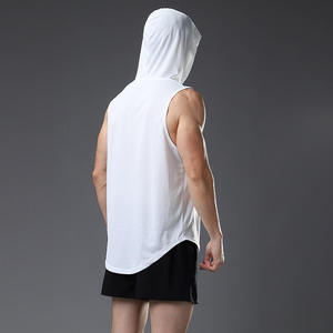 เสื้อกล้ามมีฮู้ดสีขาวสำหรับผู้ชาย แห้งเร็ว ทรงสปอร์ต ผ้าถัก รุ่นใหม่สำหรับฤดูร้อน เหมาะสำหรับการเล่นกีฬาเพาะกาย - Product Image 1