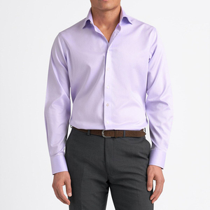 <b>Men's</b> <b>Lilac</b> Dress <b>Shirt</b> Long Sleeve Formal Button Down Turn-down Collar Solid Poplin Anti-Wrinkle Slim Fit - Product Image 5