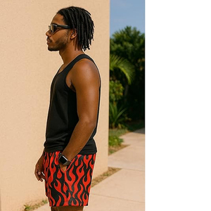 Summer Egg Mesh Breathable Flame Pattern Worsted Fabric Drawstring Closure Men Shorts Fashion GYM Running Quick-Drying Shorts - Product Image 6