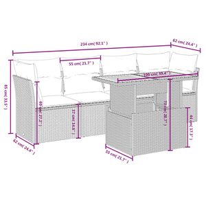 Juego de sofá de patio de ratán polivinílico gris de 5 piezas con cojines Muebles de exterior duraderos - Product Image 3