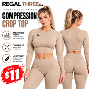 Women's <b>Long</b> <b>Sleeve</b> Yoga Crop <b>Top</b> Crew Neck Quick Dry Compression <b>Top</b> Solid Yoga Workout Base Layer Tee <b>Cropped</b> Fitness Tee - Product Image 1