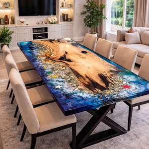Luxury Large Rectangle <b>Epoxy</b> Resin Dining <b>Table</b> Natural Wood Slab Custom Handmade Diwali Ready Modern Design for Villa Hotel Use - Product Image 1