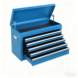 Blue 5-Drawer Lockable Steel <b>Tool</b> Chest Heavy Duty 330 Lbs Capacity <b>Storage</b> <b>Cabinet</b> with Lid Support and Drawer Liners - Product Image 1
