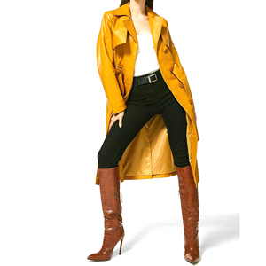 Manteau long en cuir marron pour femme, très prisé, design haut de gamme, respirant et anti-éclaboussures, personnalisable, idéal pour l'hiver - Product Image 3