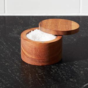 Premium Acacia Wooden Eco-Friendly Salt Box Swivel Magnetic Lid Handmade <b>Kitchen</b> Salt Cellar Spice <b>Storage</b> Container 250mL Spoon - Product Image 2