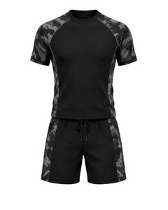 Ensemble short et rashguard à manches longues pour homme, camouflage noir, en spandex, écologique, séchage rapide, anti-UV, respirant, vêtements de sport pour les activités sportives - Product Image 3