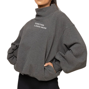 Sweat-shirt oversize gris anthracite pour femme, col montant, en molleton épais de qualité supérieure, à manches longues, pull décontracté minimaliste - Product Image 6