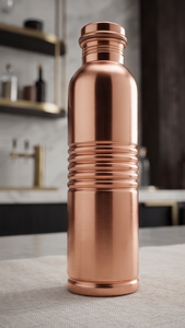Bouteille d'eau en cuivre pur côtelé, anti-fuite, ayurvédique, pour le fitness et le yoga, récipient à boisson de luxe en métal - Product Image 4