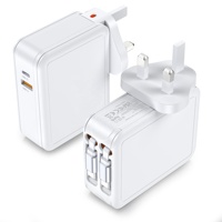 Pengisi Daya Cepat HNT 65W 40W GaN 4-in-1 dengan Kabel Tipe C+IOS yang Dapat Ditarik, Multi-Port Tipe-C & USB-A untuk Pengisi Daya Laptop iPhone