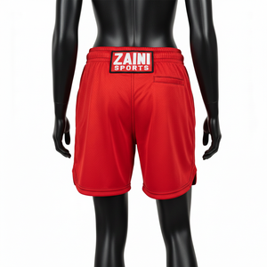 Short de basket-ball pour femme en maille polyester premium 200 GSM, rouge, tissu respirant, logo brodé, vêtements d'équipe personnalisés, shorts pour femme - Product Image 2