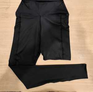 High Waist <b>Black</b> Yoga <b>Leggings</b> With Pockets Full Length Seamless Four-Way Stretch Elastic Waist Pants - Product Image 1