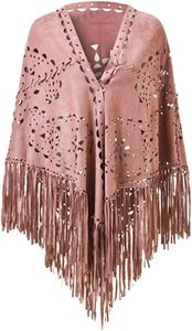 Châle en daim rose à franges pour femme avec motif découpé, longue écharpe bohème pour tous les jours, toutes saisons - Product Image 2