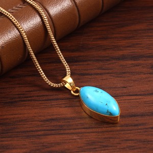 Conjunto de bisel con forma de marquesa teñida turquesa de Plata de Ley 925, colgante sin níquel chapado en oro para mujeres y hombres, collar, colgantes finos - Product Image 5