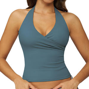 Women’s V-Neck Halter Yoga Tank <b>Top</b> Slim Fit Quick Dry Brushed Fitness Sports Casual <b>Top</b> - Product Image 4
