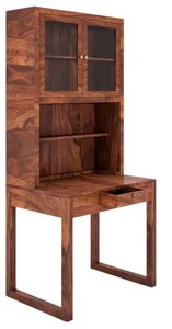 <b>Solid</b> <b>Wood</b> Home Office Desk with Glass Door Hutch | Tall Study Table with <b>Bookcase</b> | Jodhpur Export - Product Image 3