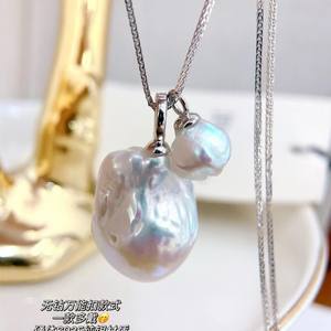 Collier à deux rangs importé d'Italie avec perle baroque et diamant féerique, argent pur S925, collier de perles baroques de l'industrie lourde - Product Image 3