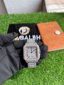 Montre de luxe entièrement sertie de moissanite, boîtier carré, mouvement automatique mécanique, acier inoxydable, cadran saphir, chiffres romains, étanche - Product Image 2