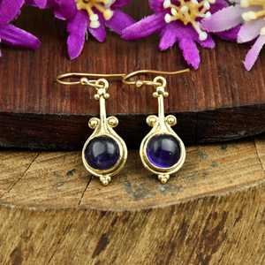Boucles d'oreilles pendantes ovales minimalistes en argent sterling 925 plaqué or 18 carats, avec améthyste, pierre de naissance de février, style bohème - Product Image 1