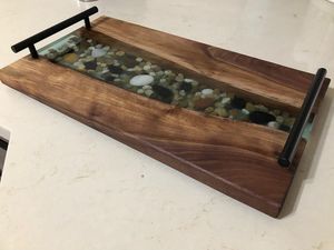 Premium Resin And Wooden <b>Tray</b> With Marble Design Finish For Luxury <b>Kitchen</b> And Dining Table Decoration - Product Image 1